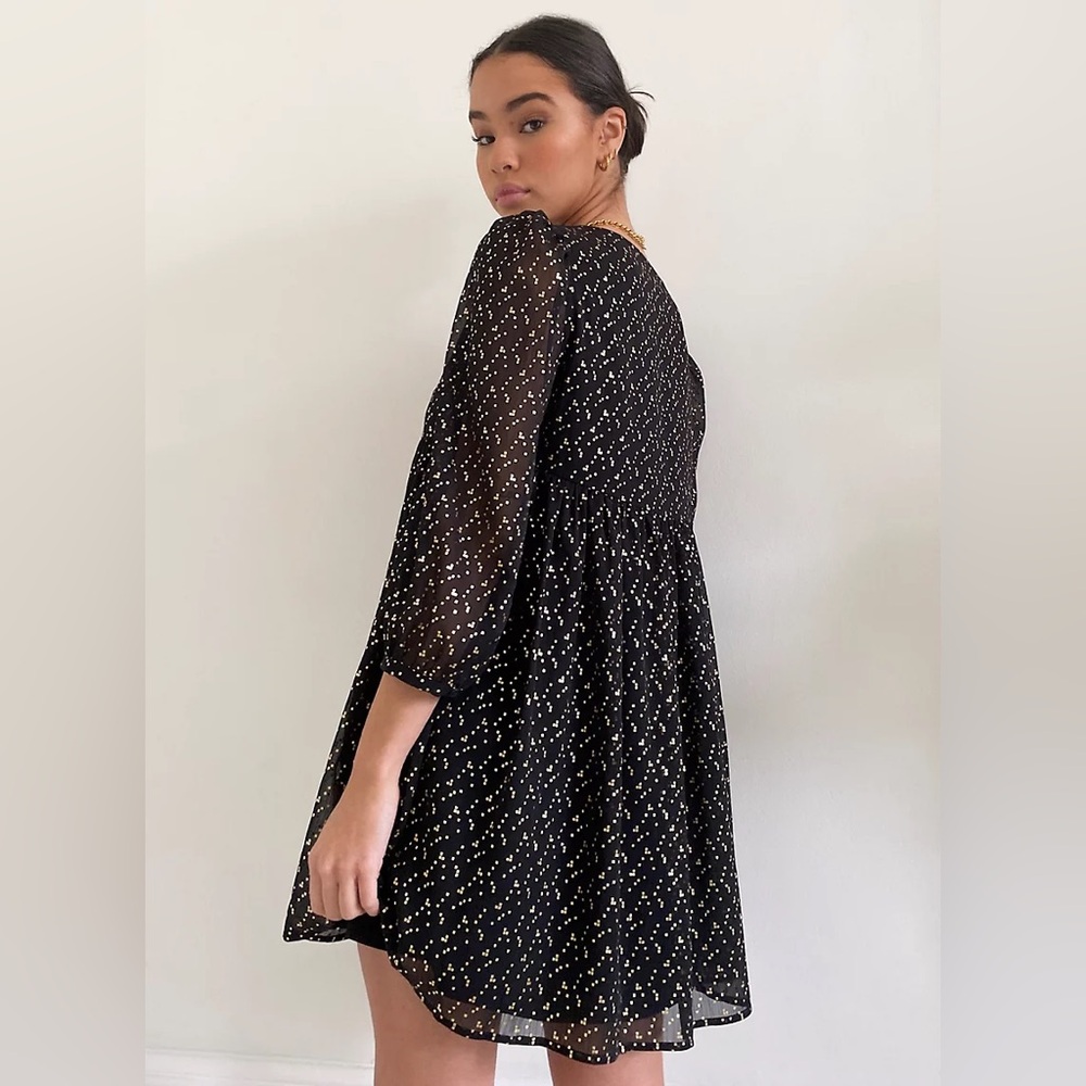 Sunday Best Aritzia Jinx Long Sleeve V Neck Black Gold Babydoll Dress Size XS - Picture 3 of 11